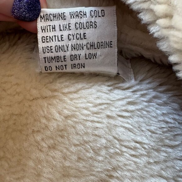 Patchwork Womens Jacket With Faux Shearling Collar & Button Closure Size Small - Picture 6 of 12